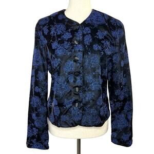 Vintage Norton McNaughton Womens Size S Navy Blue Floral Glitter Cropped Jacket